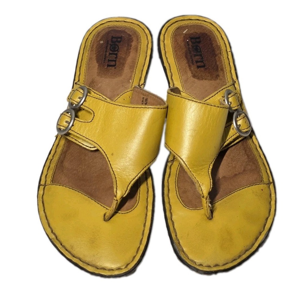 Børn Yellow Leather Thong Sandals Double Buckle Opanka Women's Size 8M